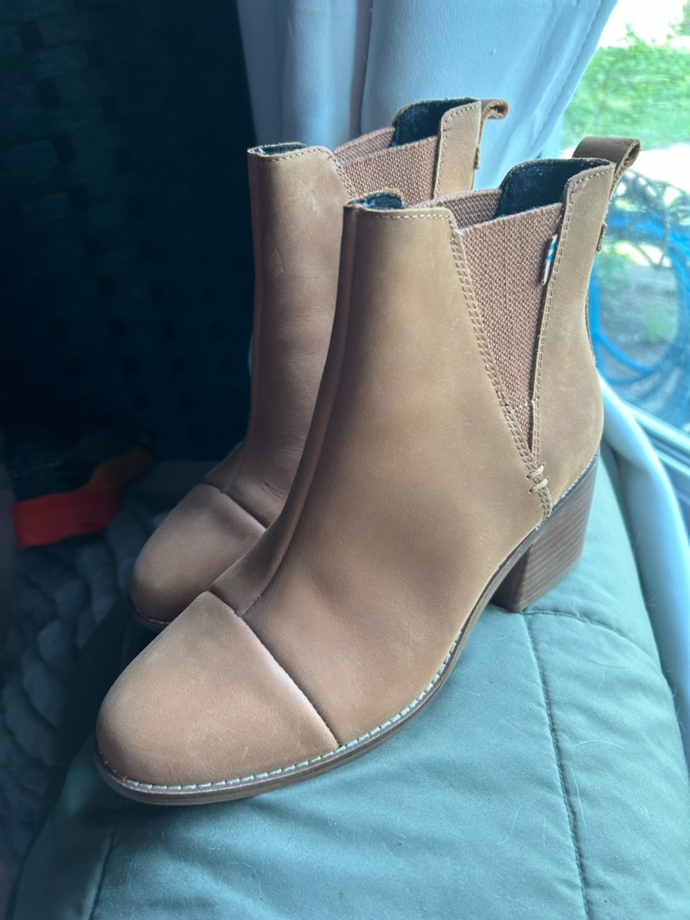 Toms Tan Chelsea Ankle Boots with Block Heel